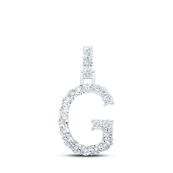 10k White Gold Womens Round Diamond G Initial Letter Pendant 1/10 Cttw