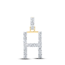  10k Yellow Gold Womens Round Diamond H Initial Letter Pendant 1/10 Cttw
