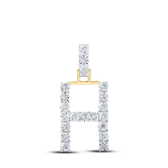 10k Yellow Gold Womens Round Diamond H Initial Letter Pendant 1/10 Cttw
