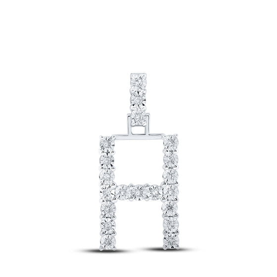 10k White Gold Womens Round Diamond H Initial Letter Pendant 1/10 Cttw