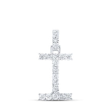  10k White Gold Womens Round Diamond I Initial Letter Pendant 1/10 Cttw