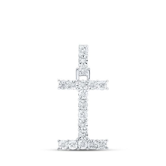 10k White Gold Womens Round Diamond I Initial Letter Pendant 1/10 Cttw