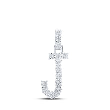  10k White Gold Womens Round Diamond J Initial Letter Pendant 1/12 Cttw