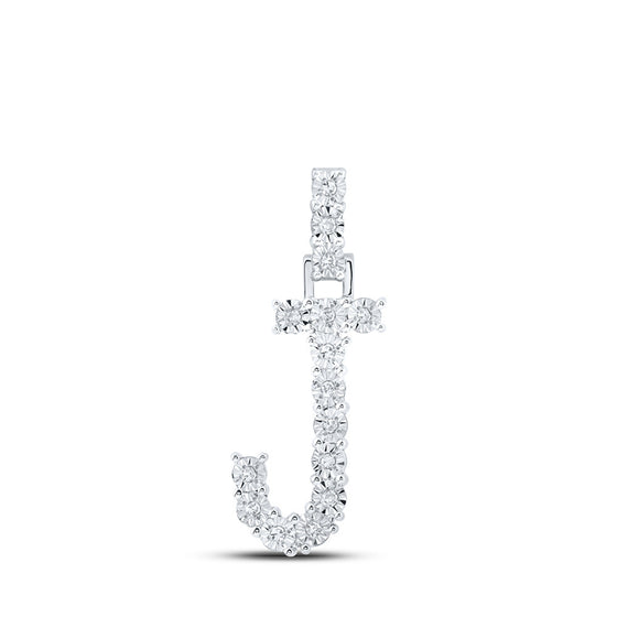10k White Gold Womens Round Diamond J Initial Letter Pendant 1/12 Cttw