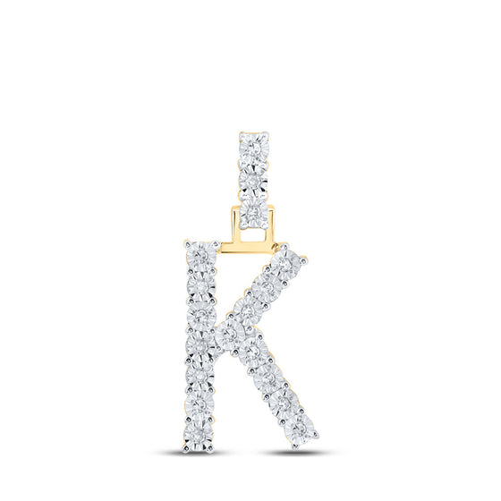 10k Yellow Gold Womens Round Diamond K Initial Letter Pendant 1/10 Cttw