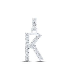  10k White Gold Womens Round Diamond K Initial Letter Pendant 1/10 Cttw