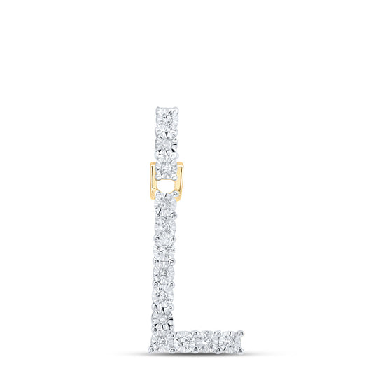 10k Yellow Gold Womens Round Diamond L Initial Letter Pendant 1/12 Cttw