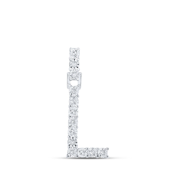 10k White Gold Womens Round Diamond L Initial Letter Pendant 1/12 Cttw