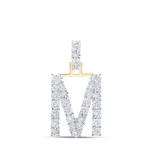  10k Yellow Gold Womens Round Diamond M Initial Letter Pendant 1/6 Cttw