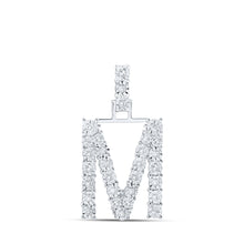  10k White Gold Womens Round Diamond M Initial Letter Pendant 1/6 Cttw