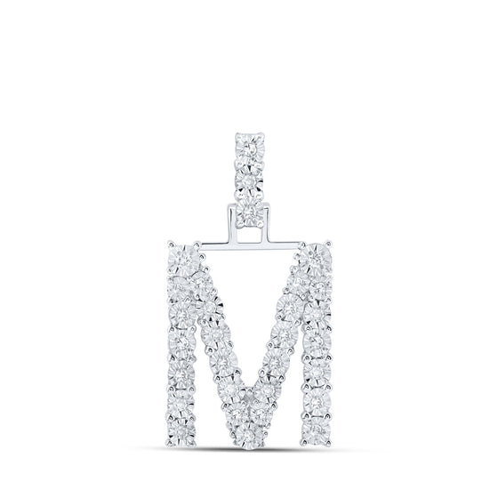 10k White Gold Womens Round Diamond M Initial Letter Pendant 1/6 Cttw