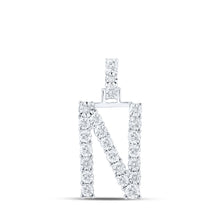  10k White Gold Womens Round Diamond N Initial Letter Pendant 1/8 Cttw