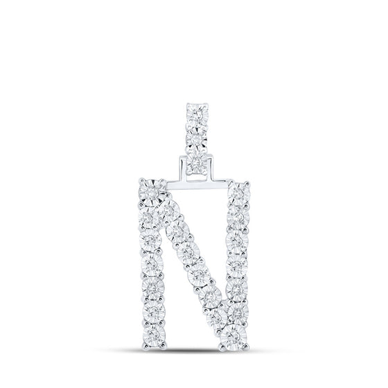 10k White Gold Womens Round Diamond N Initial Letter Pendant 1/8 Cttw