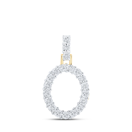 10k Yellow Gold Womens Round Diamond O Initial Letter Pendant 1/10 Cttw