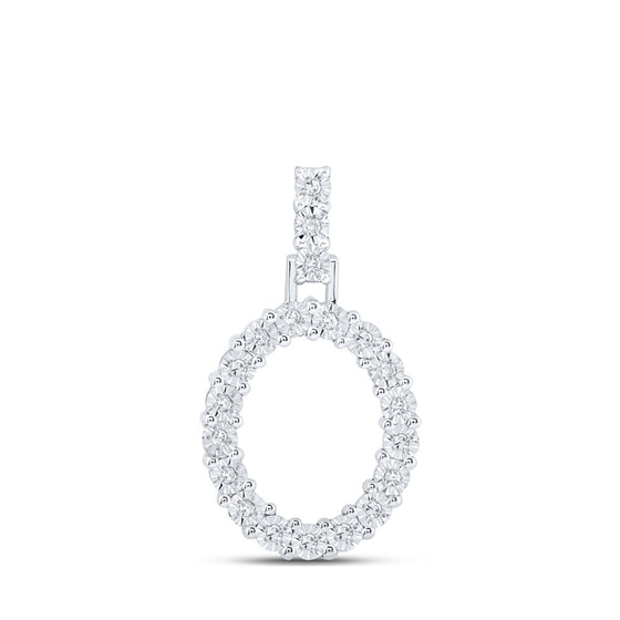 10k White Gold Womens Round Diamond O Initial Letter Pendant 1/10 Cttw