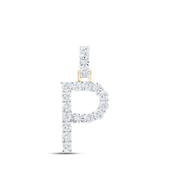 10k Yellow Gold Womens Round Diamond P Initial Letter Pendant 1/10 Cttw
