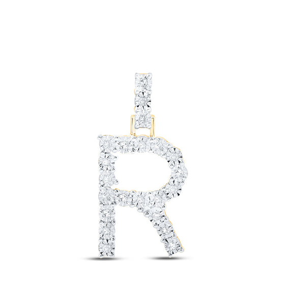 10k Yellow Gold Womens Round Diamond R Initial Letter Pendant 1/10 Cttw