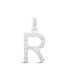  10k White Gold Womens Round Diamond R Initial Letter Pendant 1/10 Cttw