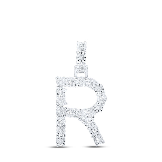 10k White Gold Womens Round Diamond R Initial Letter Pendant 1/10 Cttw