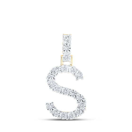 10k Yellow Gold Womens Round Diamond S Initial Letter Pendant 1/10 Cttw