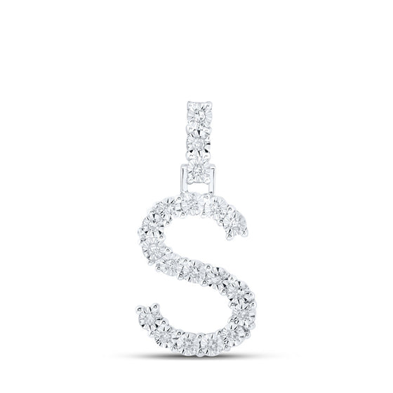 10k White Gold Womens Round Diamond S Initial Letter Pendant 1/10 Cttw