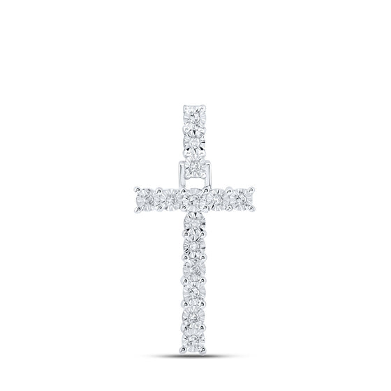 10k White Gold Womens Round Diamond T Initial Letter Pendant 1/12 Cttw