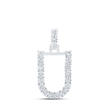  10k White Gold Womens Round Diamond U Initial Letter Pendant 1/10 Cttw