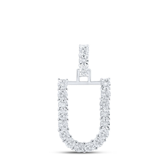 10k White Gold Womens Round Diamond U Initial Letter Pendant 1/10 Cttw