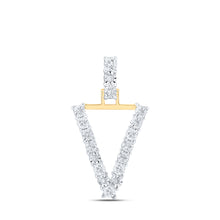  10k Yellow Gold Womens Round Diamond V Initial Letter Pendant 1/10 Cttw