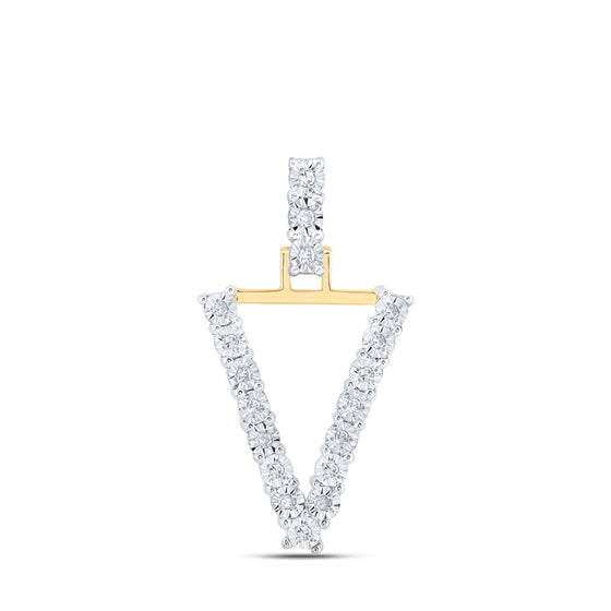 10k Yellow Gold Womens Round Diamond V Initial Letter Pendant 1/10 Cttw