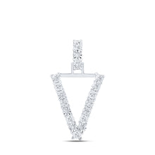  10k White Gold Womens Round Diamond V Initial Letter Pendant 1/10 Cttw