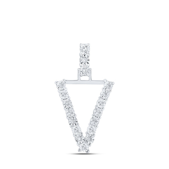 10k White Gold Womens Round Diamond V Initial Letter Pendant 1/10 Cttw