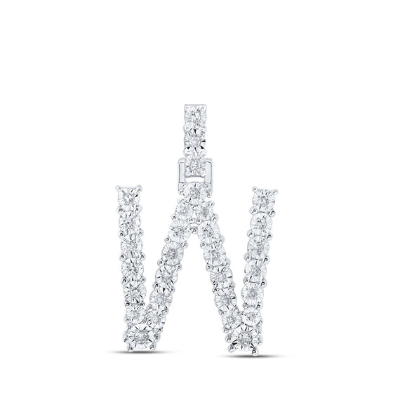 10k White Gold Womens Round Diamond W Initial Letter Pendant 1/6 Cttw