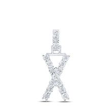  10k White Gold Womens Round Diamond X Initial Letter Pendant 1/12 Cttw