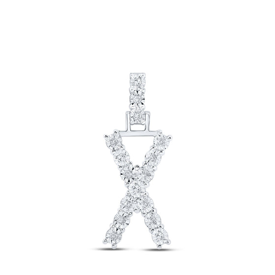 10k White Gold Womens Round Diamond X Initial Letter Pendant 1/12 Cttw