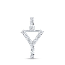  10k White Gold Womens Round Diamond Y Initial Letter Pendant 1/12 Cttw
