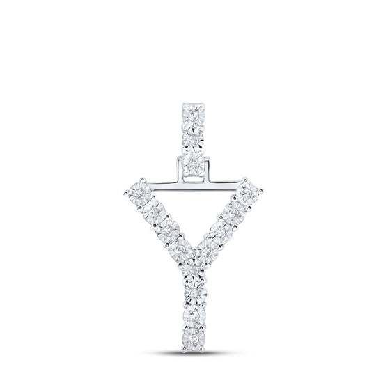10k White Gold Womens Round Diamond Y Initial Letter Pendant 1/12 Cttw