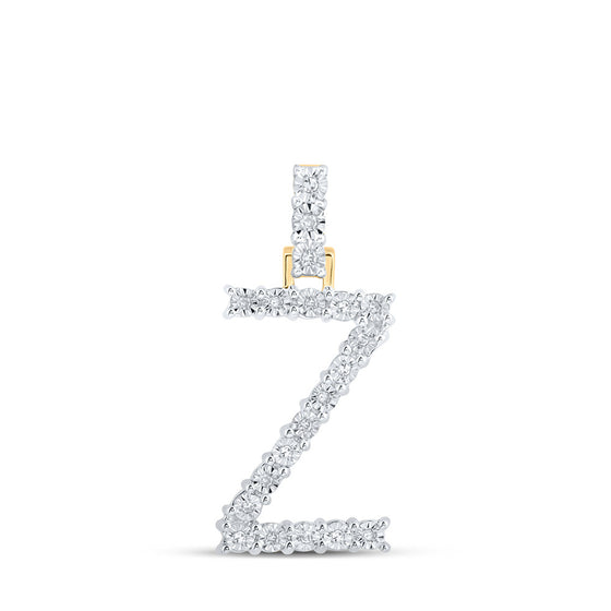 10k Yellow Gold Womens Round Diamond Z Initial Letter Pendant 1/10 Cttw