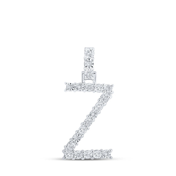 10k White Gold Womens Round Diamond Z Initial Letter Pendant 1/10 Cttw