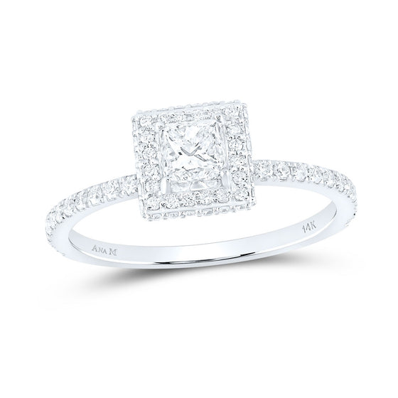 14k White Gold Princess Diamond Halo Bridal Wedding Engagement Ring 7/8 Cttw