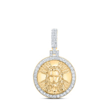  10k Yellow Gold Mens Round Diamond Jesus Face Circle Charm Pendant 3/4 Cttw