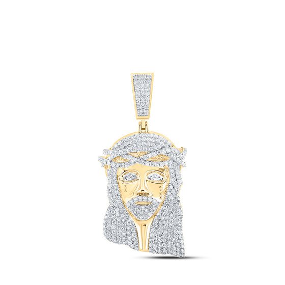 10k Yellow Gold Mens Round Diamond Jesus Face Charm Pendant 6-1/3 Cttw