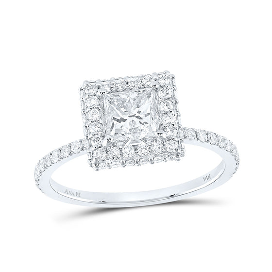 14k White Gold Princess Diamond Halo Bridal Wedding Engagement Ring 1-5/8 Cttw
