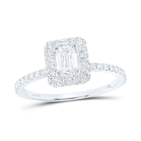 14k White Gold Emerald Diamond Halo Bridal Wedding Engagement Ring 7/8 Cttw