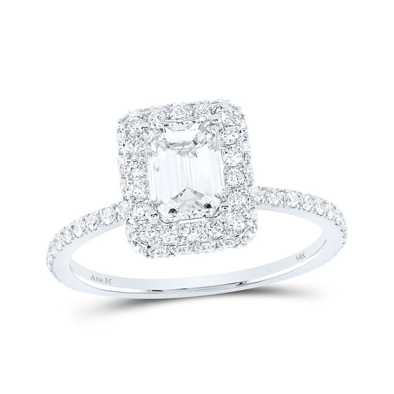 14k White Gold Emerald Diamond Halo Bridal Wedding Engagement Ring 1-5/8 Cttw