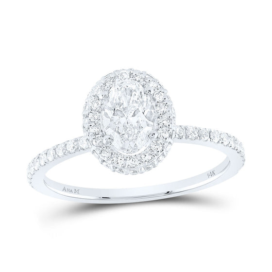 14k White Gold Oval Diamond Halo Bridal Wedding Engagement Ring 1 Cttw
