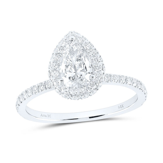 14k White Gold Pear Diamond Slender Halo Bridal Wedding Engagement Ring 1 Cttw