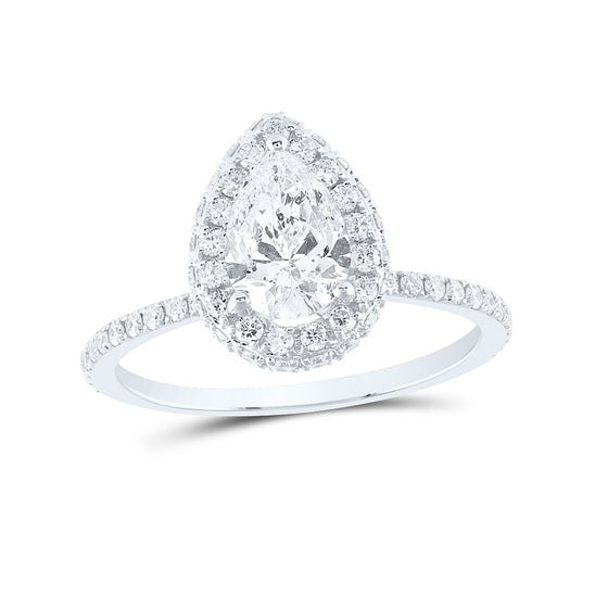 14k White Gold Pear Diamond Halo Bridal Wedding Engagement Ring 1-5/8 Cttw