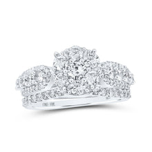  10k White Gold Round Diamond Halo Bridal Wedding Ring Band Set 1-3/4 Cttw