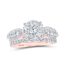  10k Rose Gold Round Diamond Halo Bridal Wedding Ring Band Set 1-3/4 Cttw